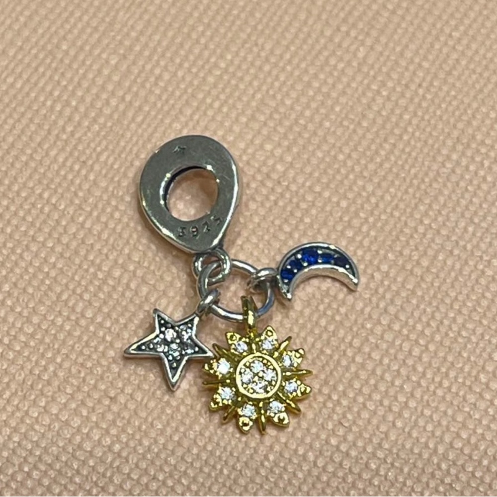 Silver gold sun moon star charm for Pandora bracelet bangles